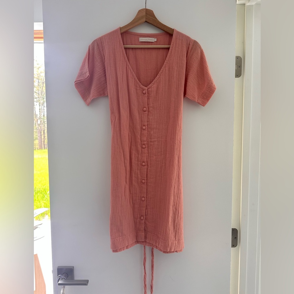 Savannah Morrow Women's Button-Front V-Neck Short Sleeve Dress - Dusty Rose